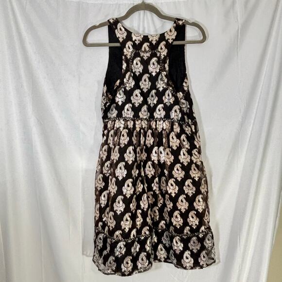 Free People Metallic Burnout Black Stud Racerback Dress Size 8 - Picture 2 of 6